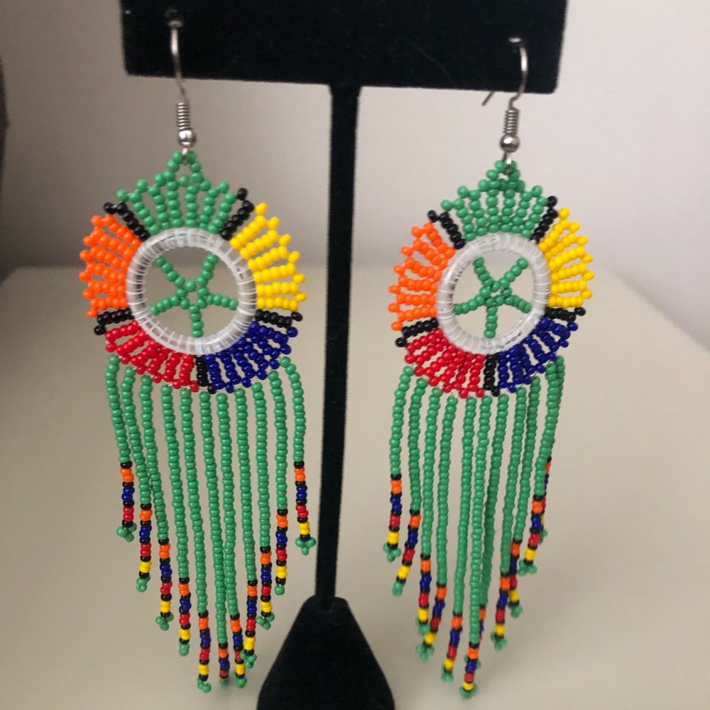 Multi colored beaded earrings. Never worn.